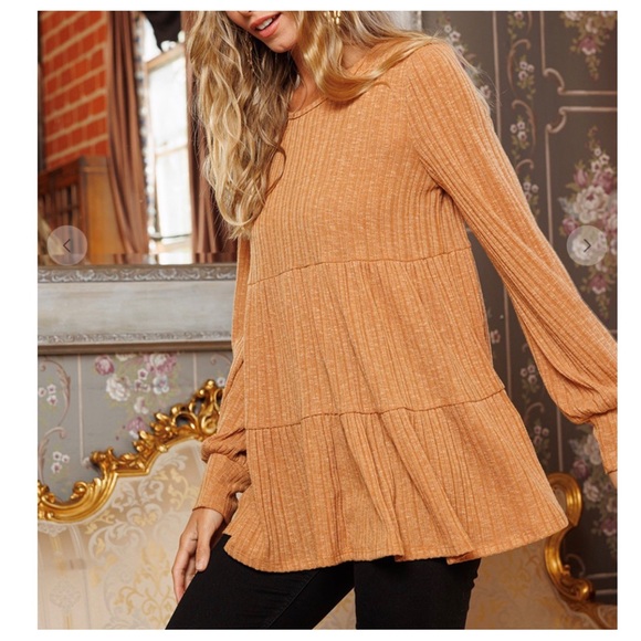 #18 Solid knit fabric boho babydoll top - Picture 4 of 7